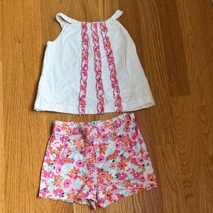 Janie and Jack White Tank with Pink Floral Shorts